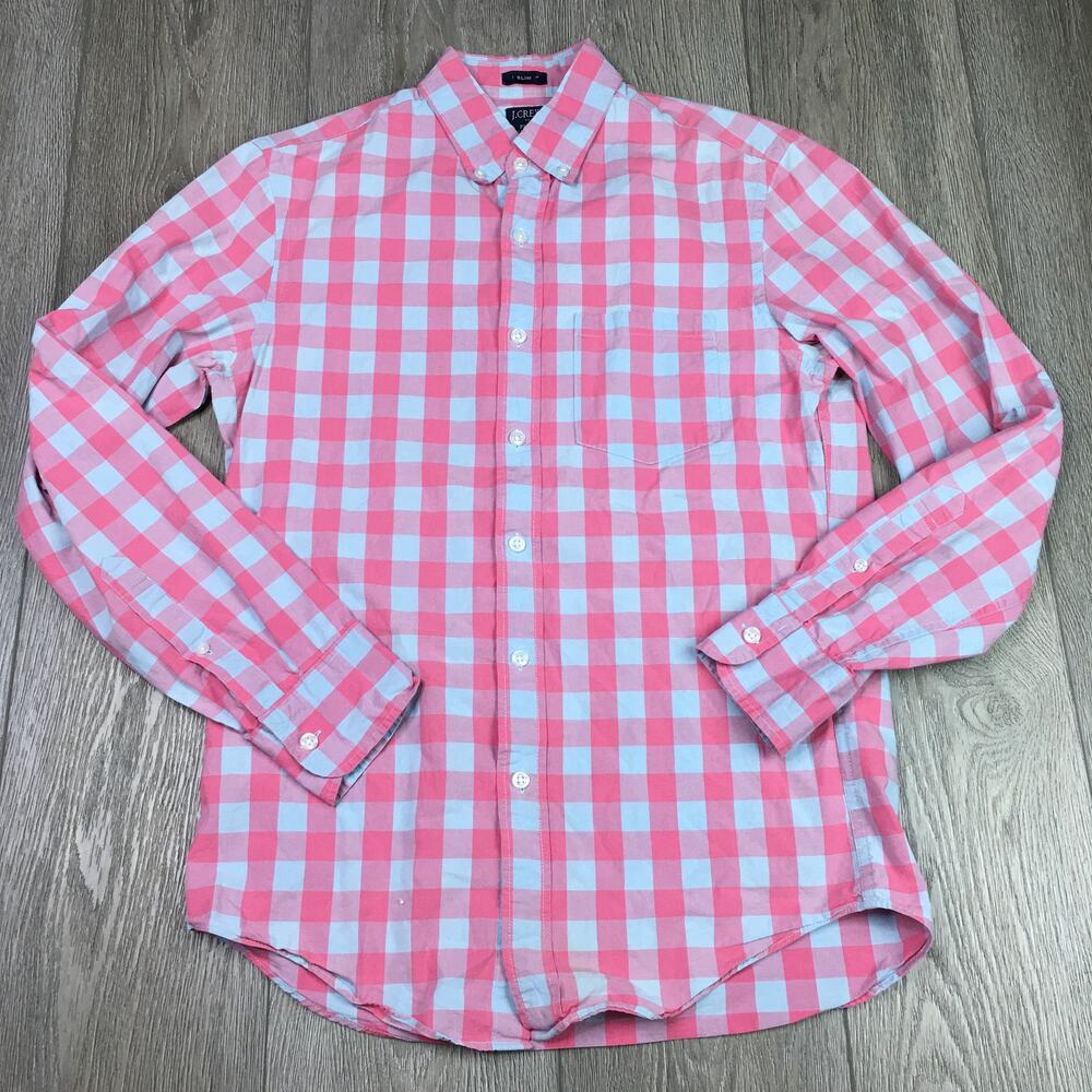 J.crew Men's Slim-fit flex wash button down shirt Pink blue Plaid Small Gingham